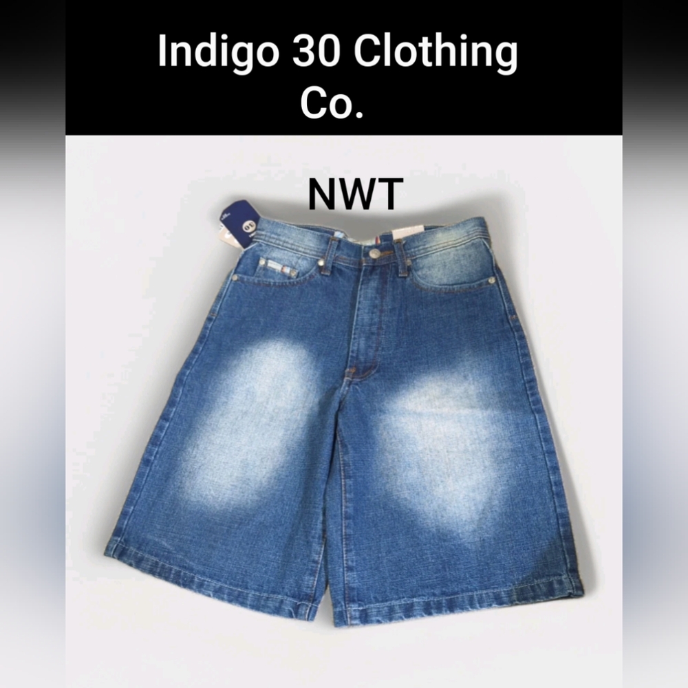 NWT Indigo 30 woman Sz. 14 Indigo Blue Cotton DENIM SHORTS High Waist 10" Inseam